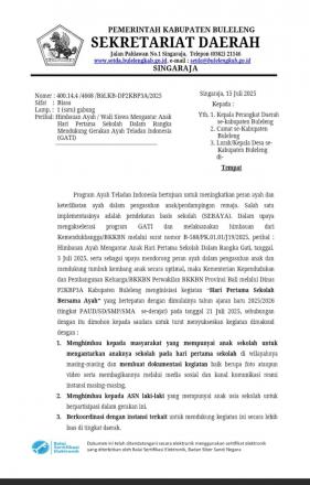 Himbauan terkait Ayah/Wali Siswa Mengantar Anak Hari Pertama Sekolah Dalam Rangka Mendukung Gerakan 